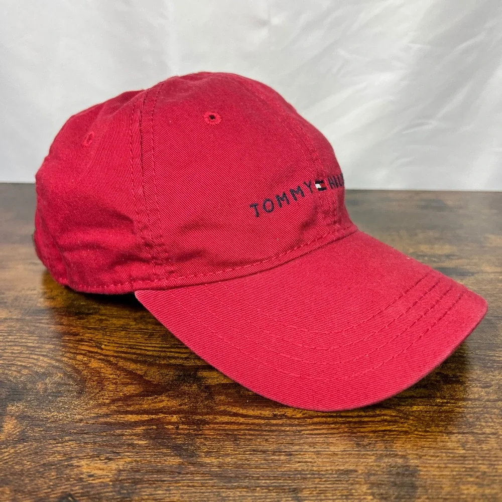 Tommy Hilfiger Red Baseball Cap Dad Hat Leather Strap Adjustable Logo C817878600